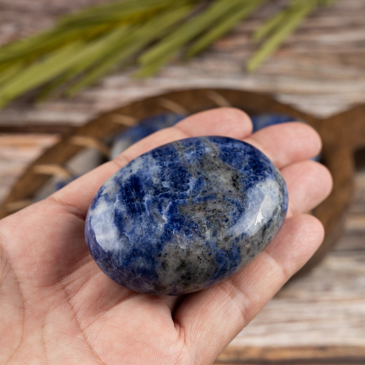 Sodalite Palm Stone, Polished Crystal Stone for Chakra Balancing, Meditation, Spiritual and Crystal Gift