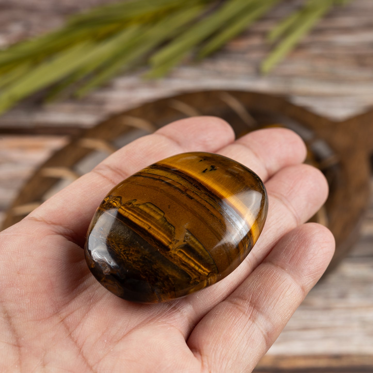 Tiger Eye Palm Stone, Polished Crystal Stone for Chakra Balancing, Meditation, Spiritual and Crystal Gift