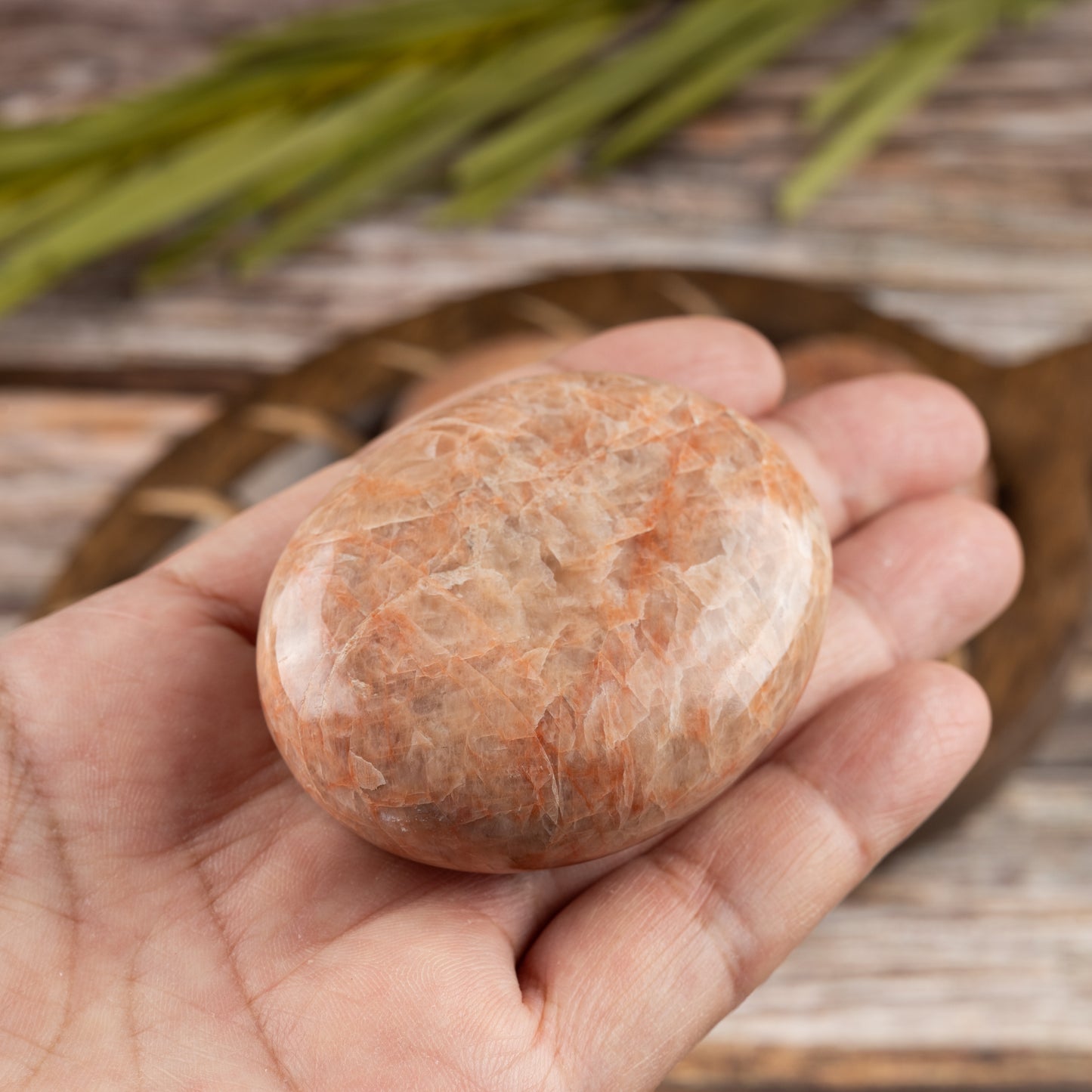 Peach Moonstone Palm Stone, Polished Crystal Stone for Chakra Balancing, Meditation, Spiritual and Crystal Gift