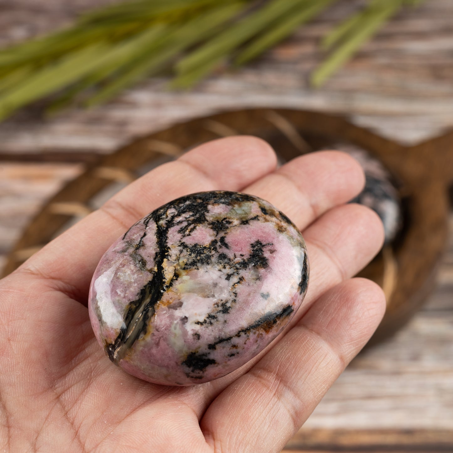Rhodonite Palm Stone, Polished Crystal Stone for Chakra Balancing, Meditation, Spiritual and Crystal Gift