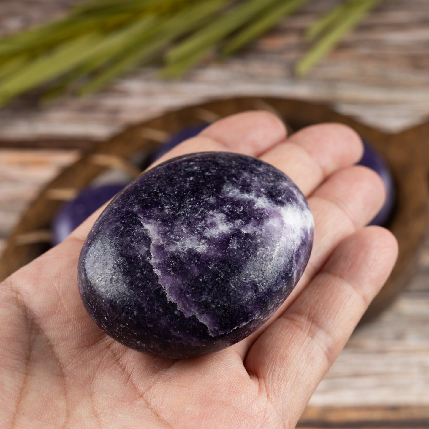 Lepidolite Palm Stone, Polished Crystal Stone for Chakra Balancing, Meditation, Spiritual and Crystal Gift