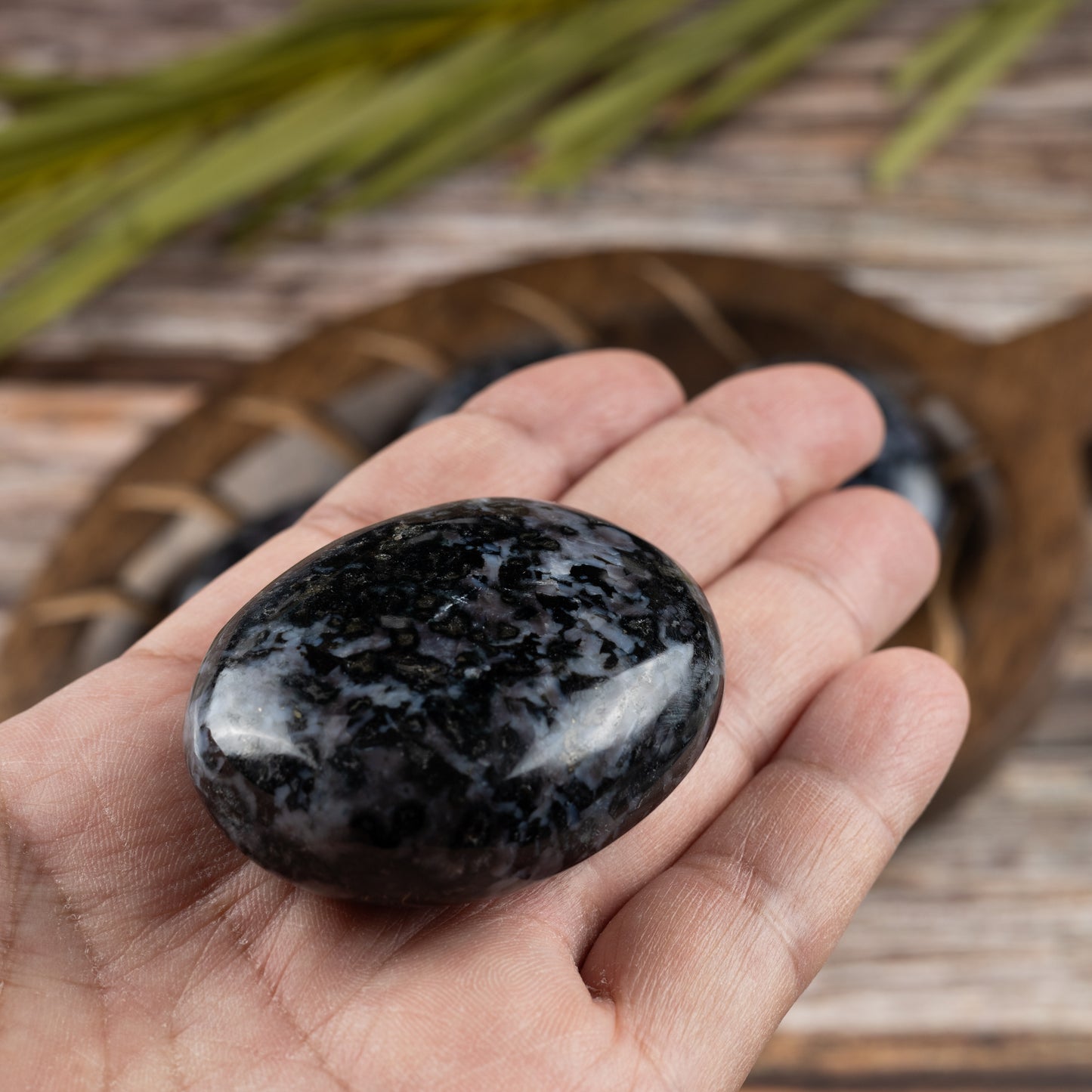 Indigo Gabbro Palm Stone, Polished Crystal Stone for Chakra Balancing, Meditation, Spiritual and Crystal Gift