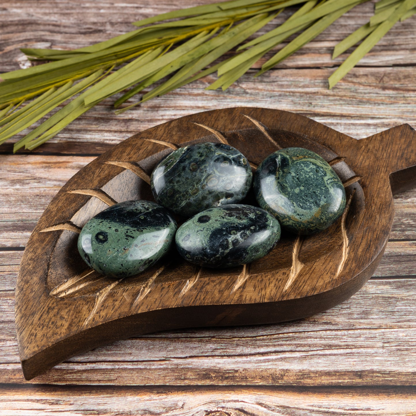 Kambaba Jasper Palm Stone, Polished Crystal Stone for Chakra Balancing, Meditation, Spiritual and Crystal Gift