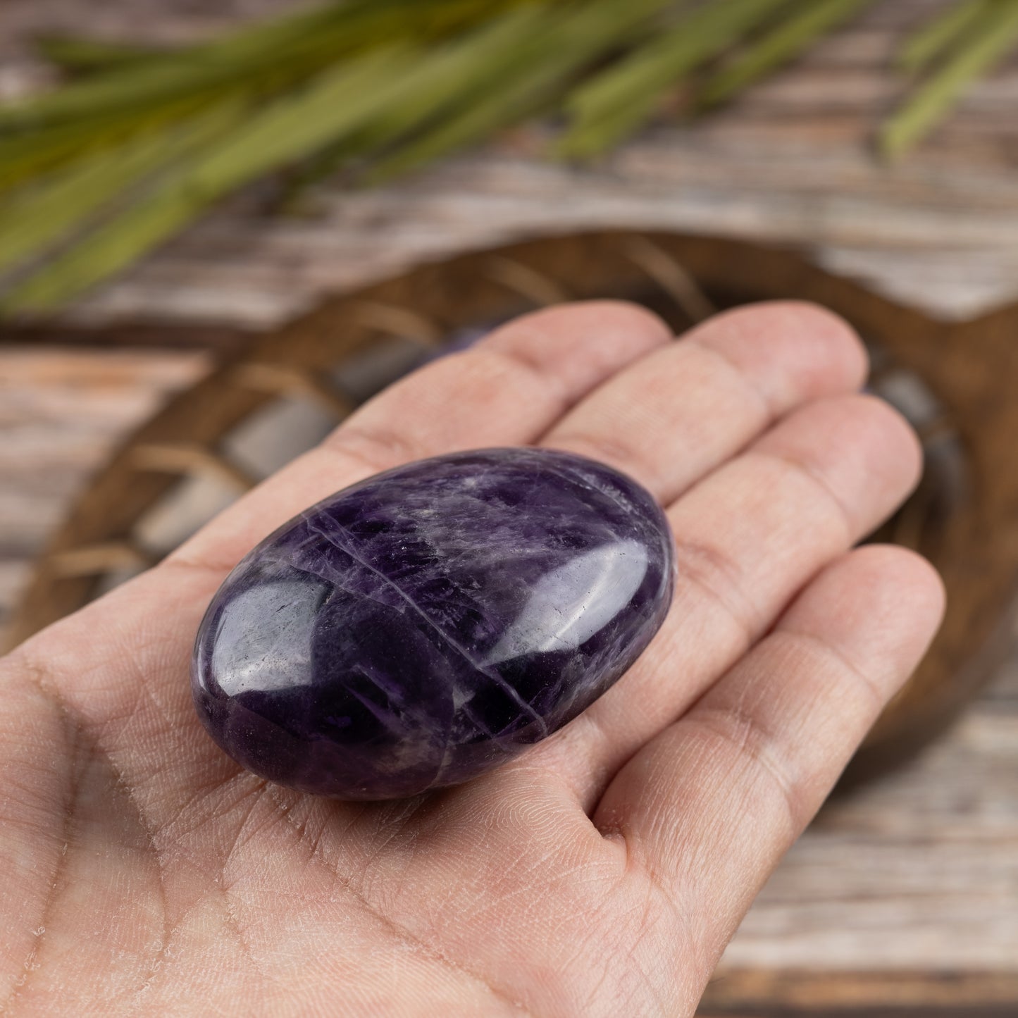 Amethyst Palm Stone, Polished Crystal Stone for Chakra Balancing, Meditation, Spiritual and Crystal Gift