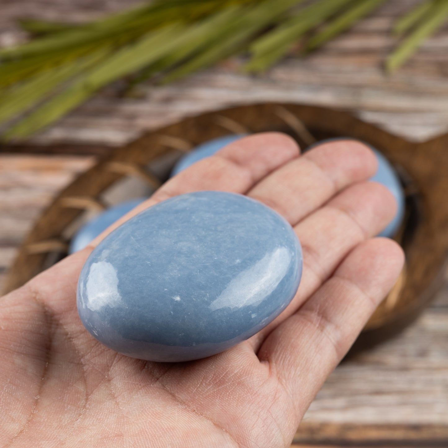 Angelite Palm Stone, Polished Crystal Stone for Chakra Balancing, Meditation, Spiritual and Crystal Gift