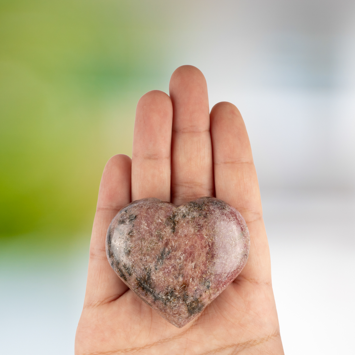 Rhodonite Heart Palm Stone, Polished Crystal Stone for Chakra Balancing, Meditation, Spiritual and Crystal Gift