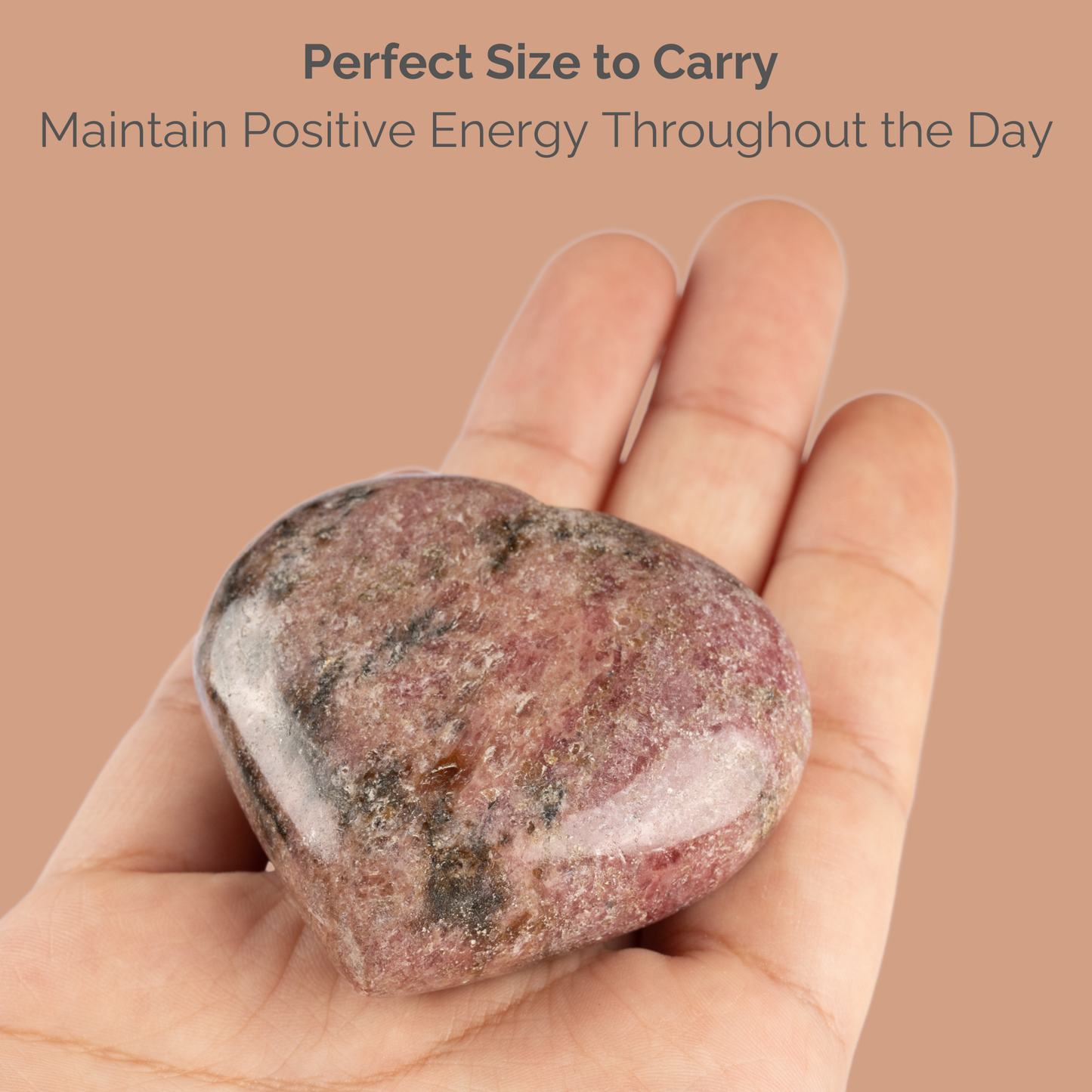 Rhodonite Heart Palm Stone, Polished Crystal Stone for Chakra Balancing, Meditation, Spiritual and Crystal Gift