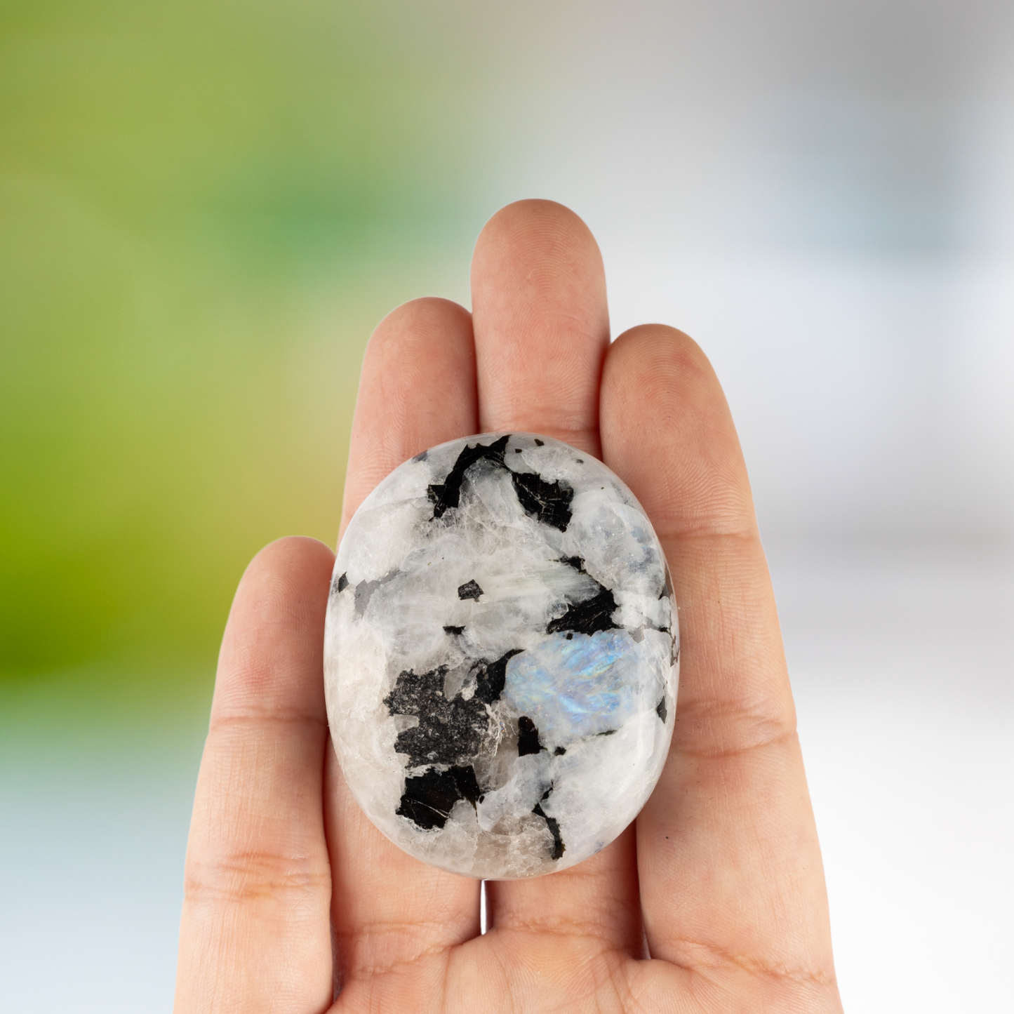 Rainbow Moonstone Palm Stone, Polished Crystal Stone for Chakra Balancing, Meditation, Spiritual and Crystal Gift