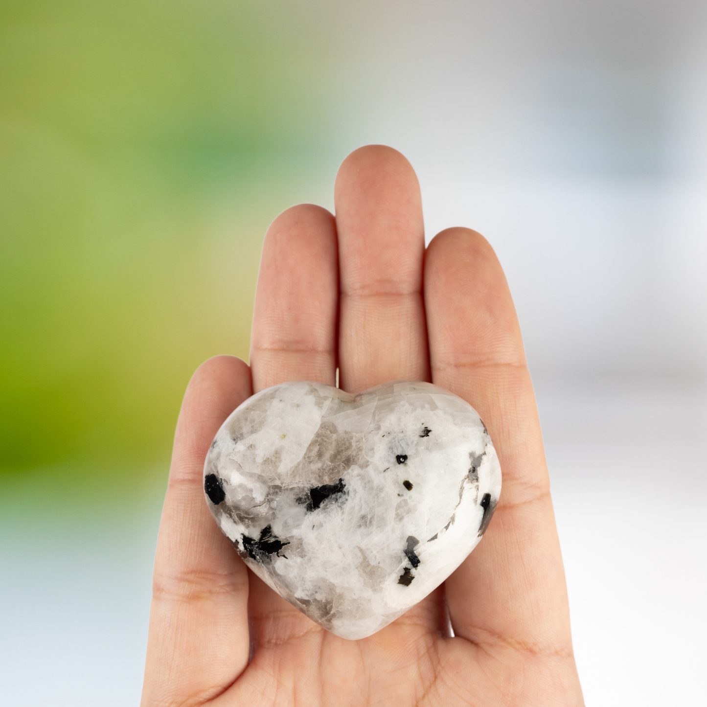 Rainbow Moonstone Heart Palm Stone, Polished Crystal Stone for Chakra Balancing, Meditation, Spiritual and Crystal Gift