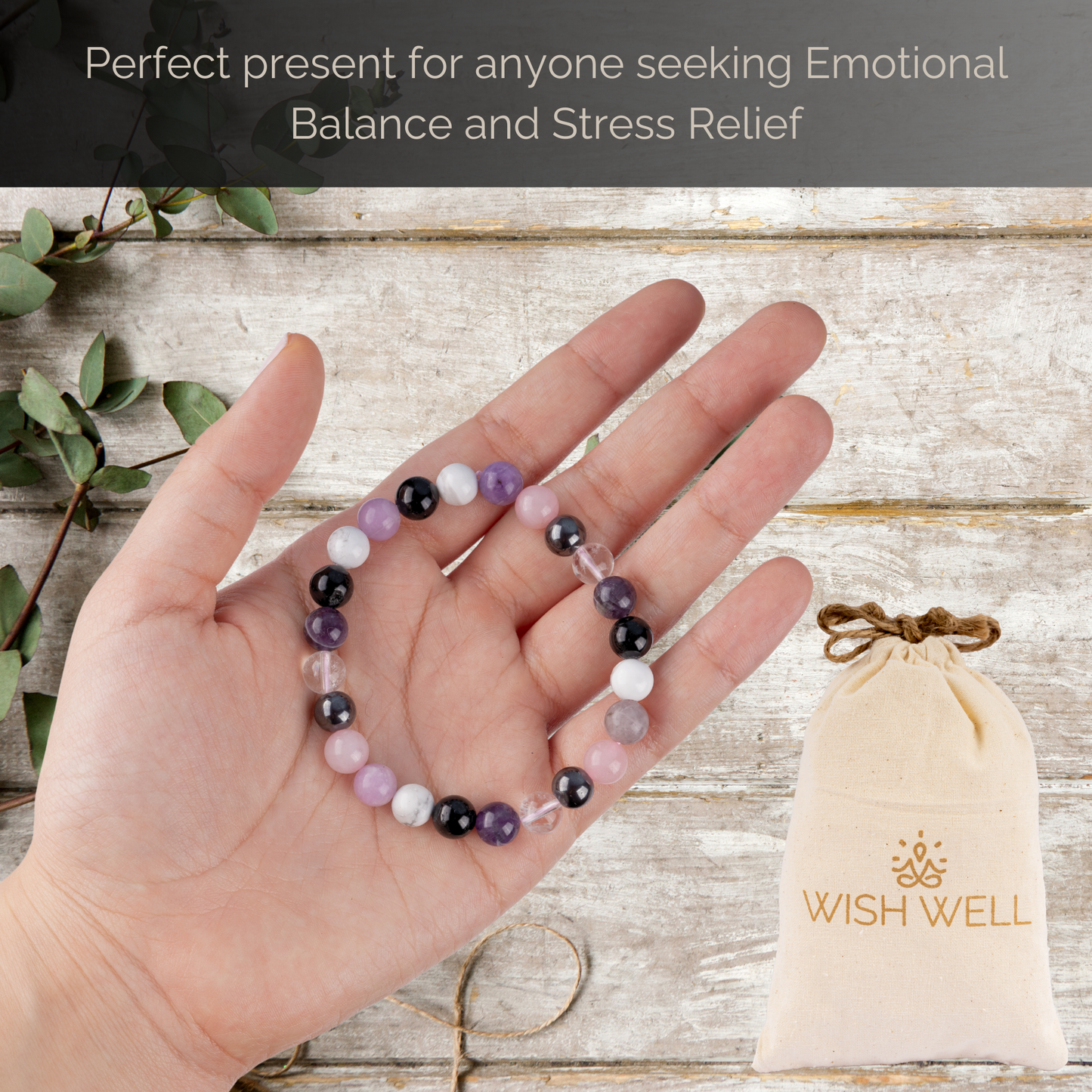 Crystal Bracelet with Amethyst, Clear Quartz, Rose Quartz, White Howlite, Black Tourmaline, Lepidolite, and Hematite - Beaded Bracelets