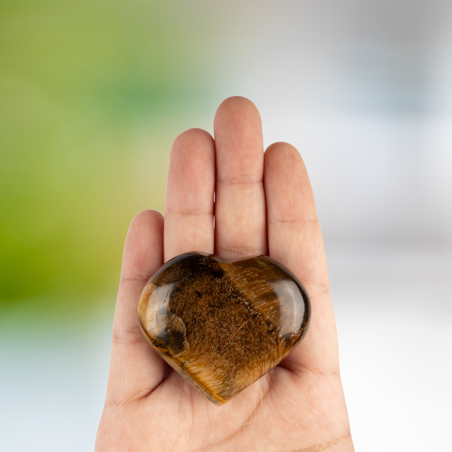 Tiger Eye Heart Palm Stone, Polished Crystal Stone for Chakra Balancing, Meditation, Spiritual and Crystal Gift
