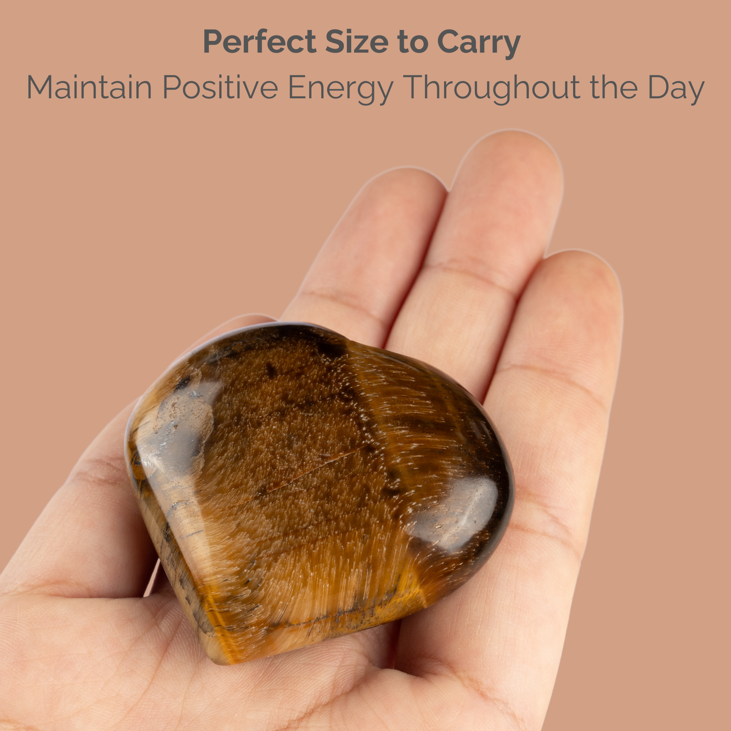 Tiger Eye Heart Palm Stone, Polished Crystal Stone for Chakra Balancing, Meditation, Spiritual and Crystal Gift