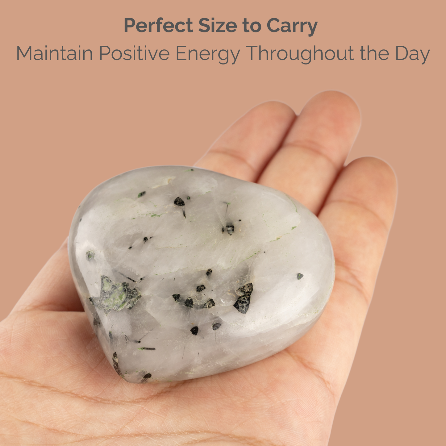 Tourmalinated Quartz Heart Palm Stone, Polished Crystal Stone for Chakra Balancing, Meditation, Spiritual and Crystal Gift