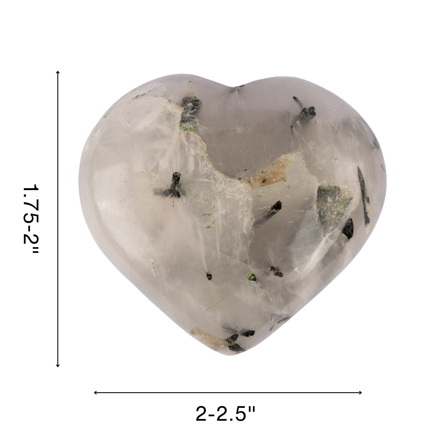 Tourmalinated Quartz Heart Palm Stone, Polished Crystal Stone for Chakra Balancing, Meditation, Spiritual and Crystal Gift