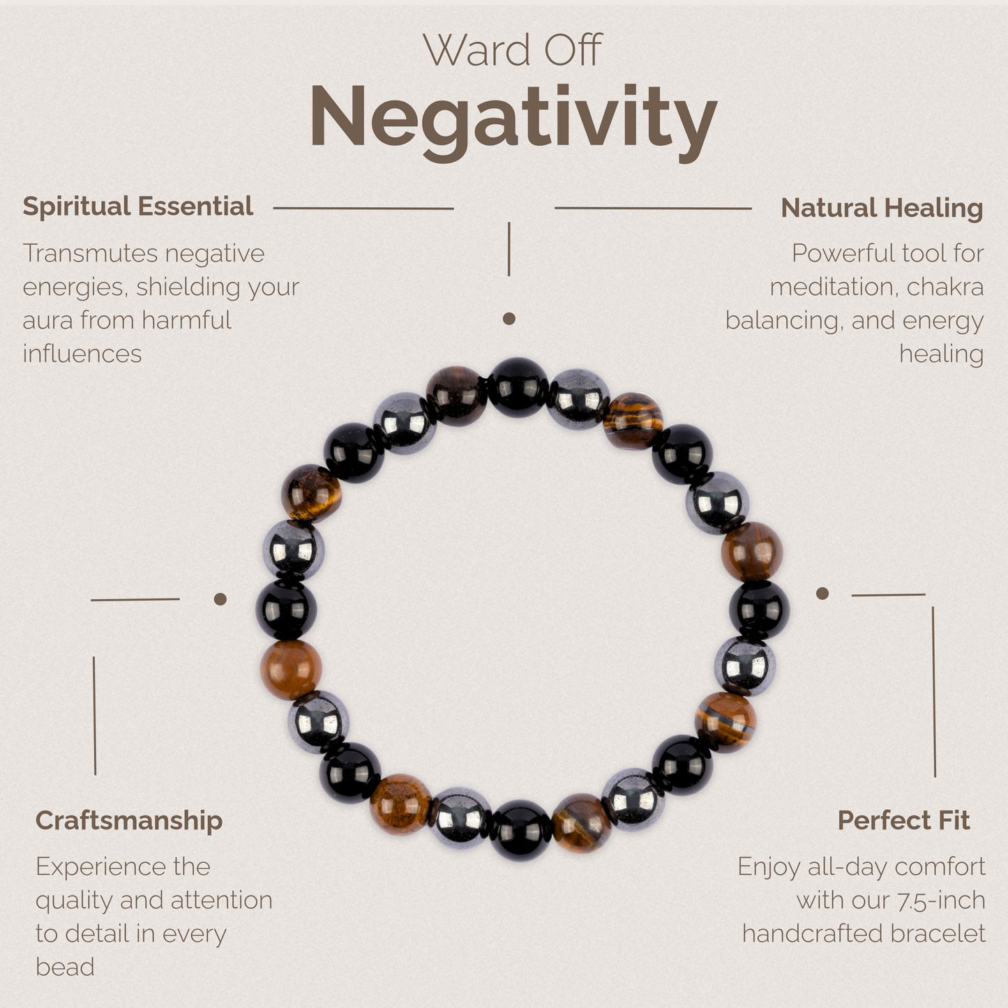 Protection Bracelet - Black Obsidian, Tiger’s Eye, and Hematite Crystal Healing Stone - Beaded Bracelets - Spiritual Gifts