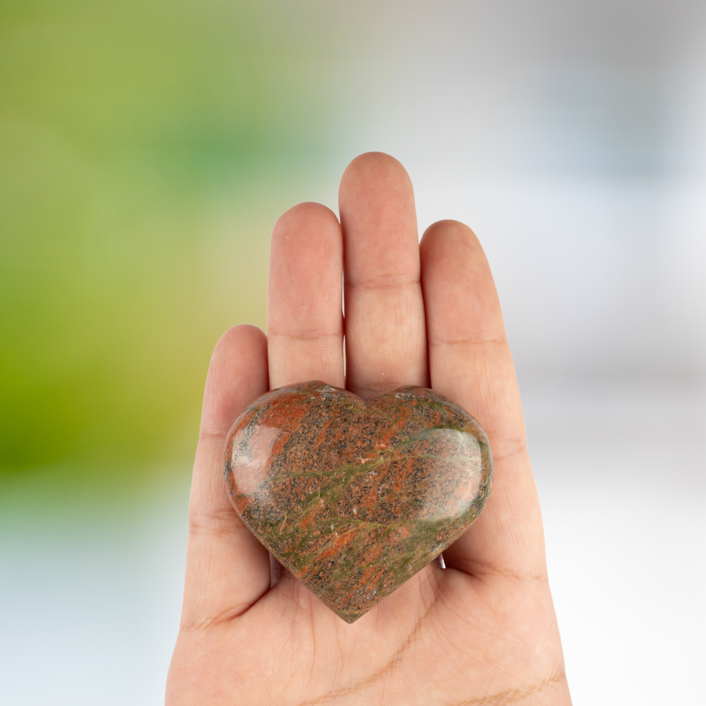 Unakite Heart Palm Stone, Polished Crystal Stone for Chakra Balancing, Meditation, Spiritual and Crystal Gift