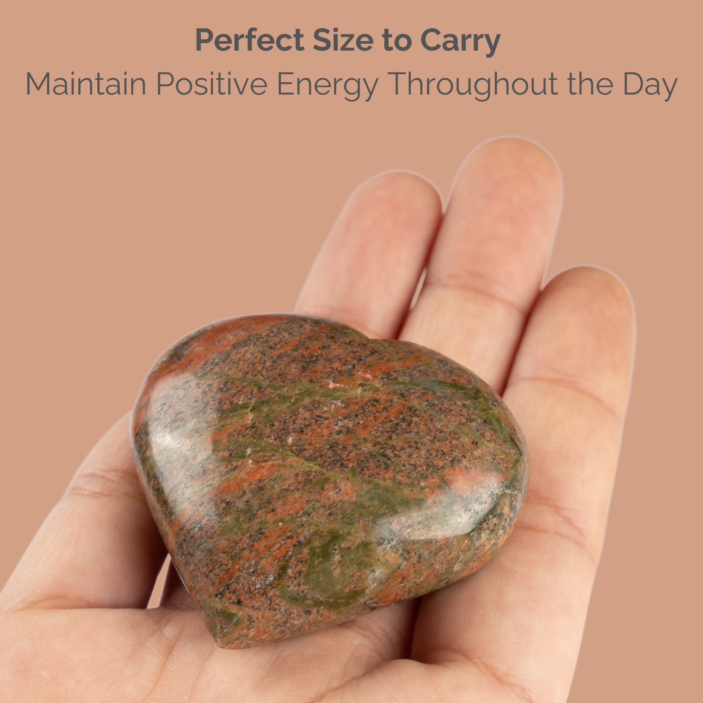 Unakite Heart Palm Stone, Polished Crystal Stone for Chakra Balancing, Meditation, Spiritual and Crystal Gift