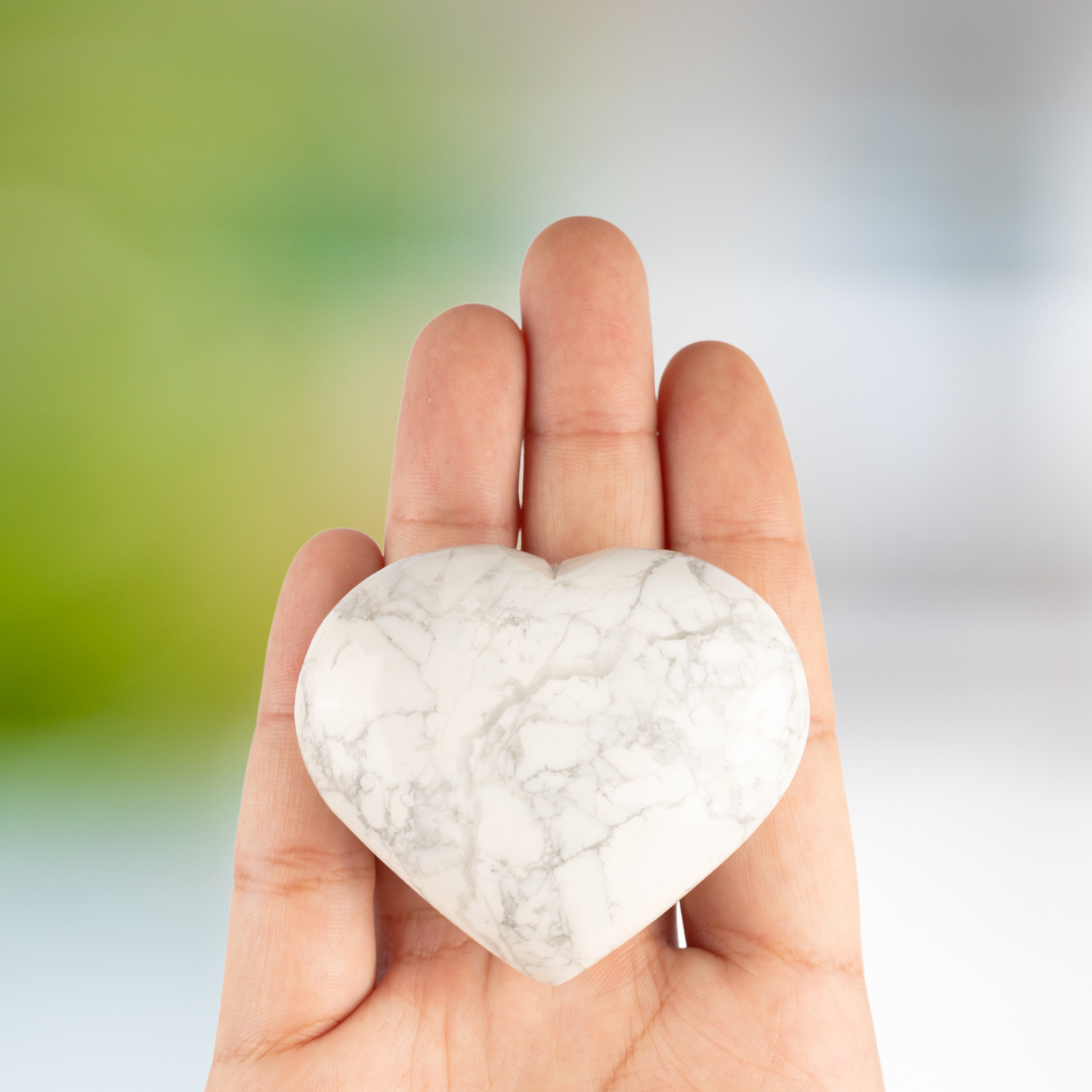 White Howlite Heart Palm Stone, Polished Crystal Stone for Chakra Balancing, Meditation, Spiritual and Crystal Gift