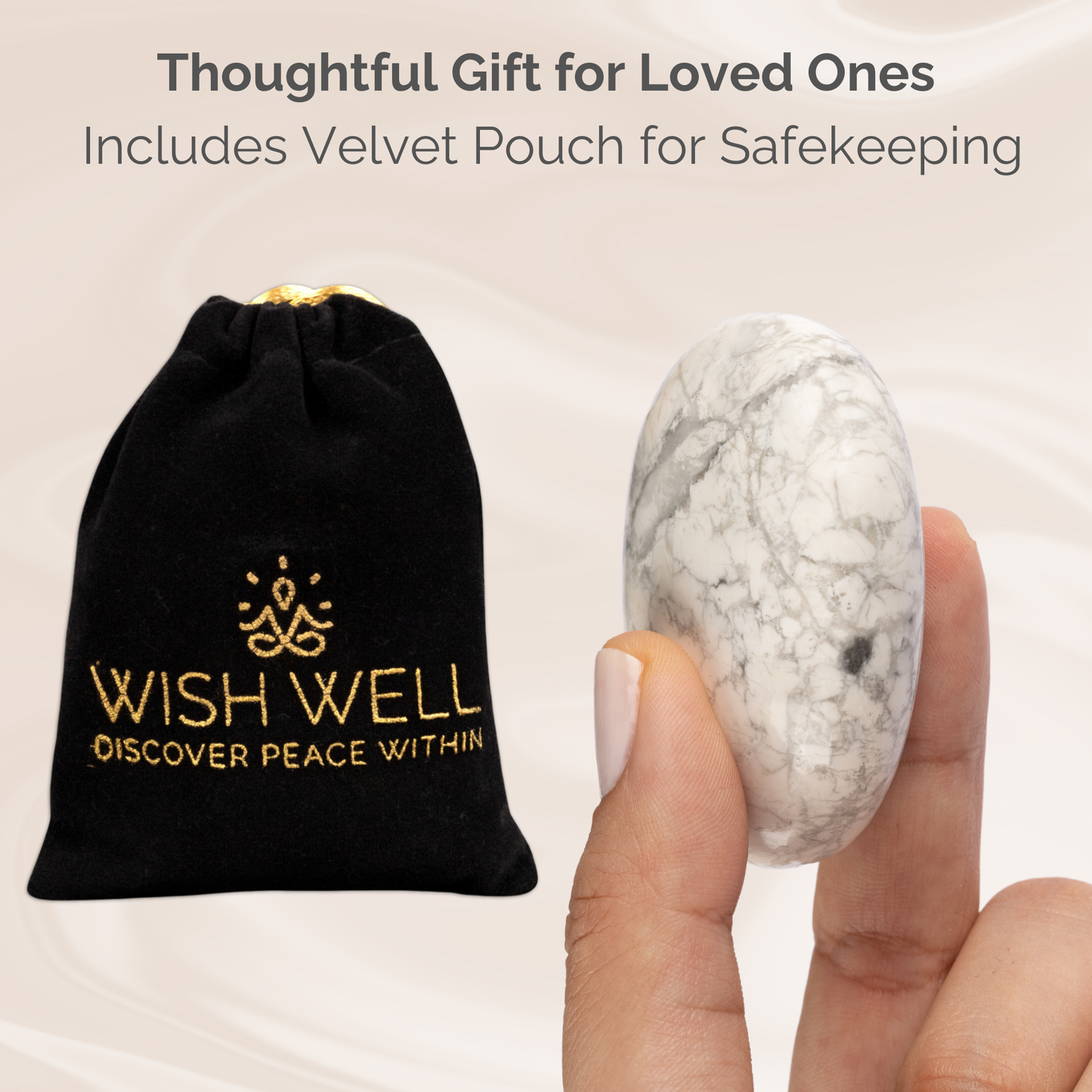 White Howlite Palm Stone, Polished Crystal Stone for Chakra Balancing, Meditation, Spiritual and Crystal Gift