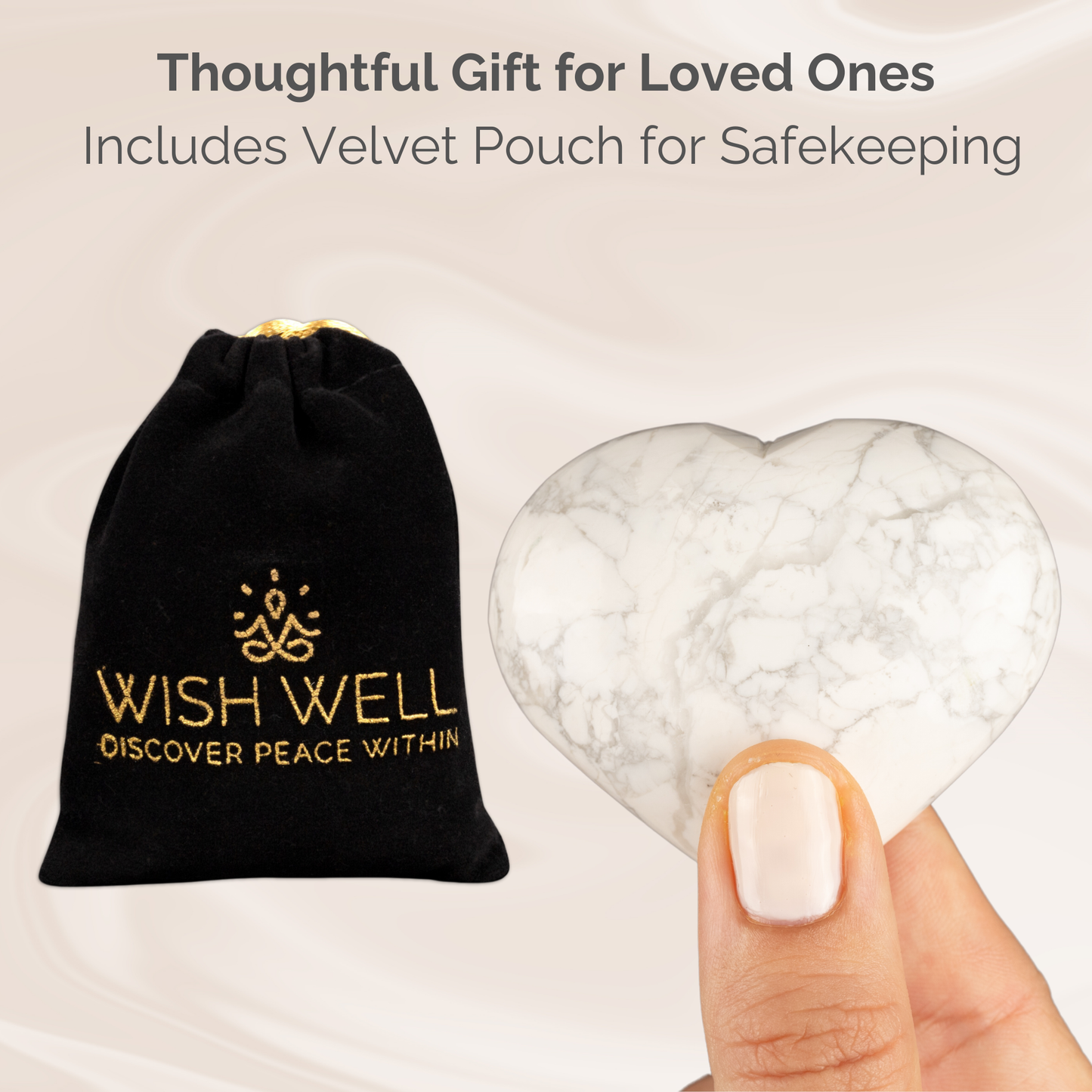 White Howlite Heart Palm Stone, Polished Crystal Stone for Chakra Balancing, Meditation, Spiritual and Crystal Gift