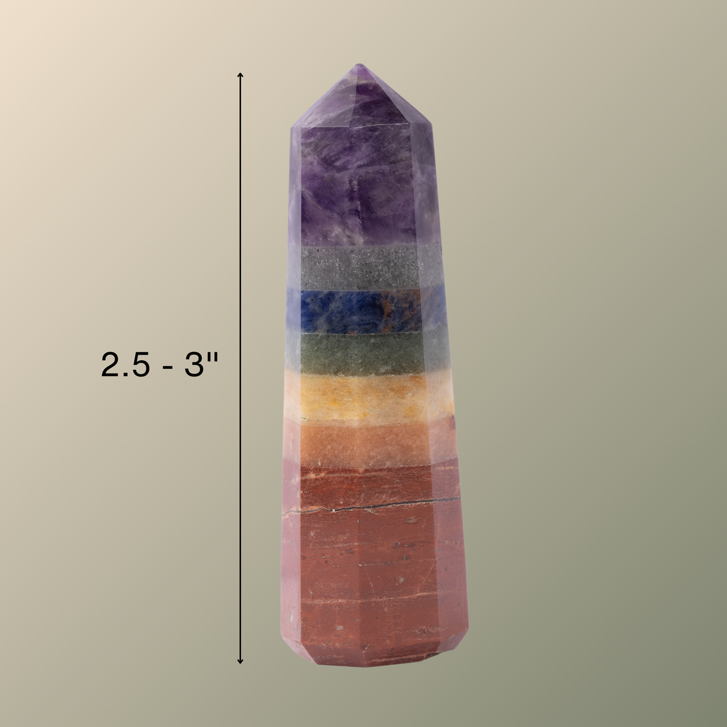 Natural 7 Chakra Obelisk Point Crystal Tower 2.5-3", Healing Crystals and Stones, Meditation Accessories, Reiki, Spiritual Gifts & Decor