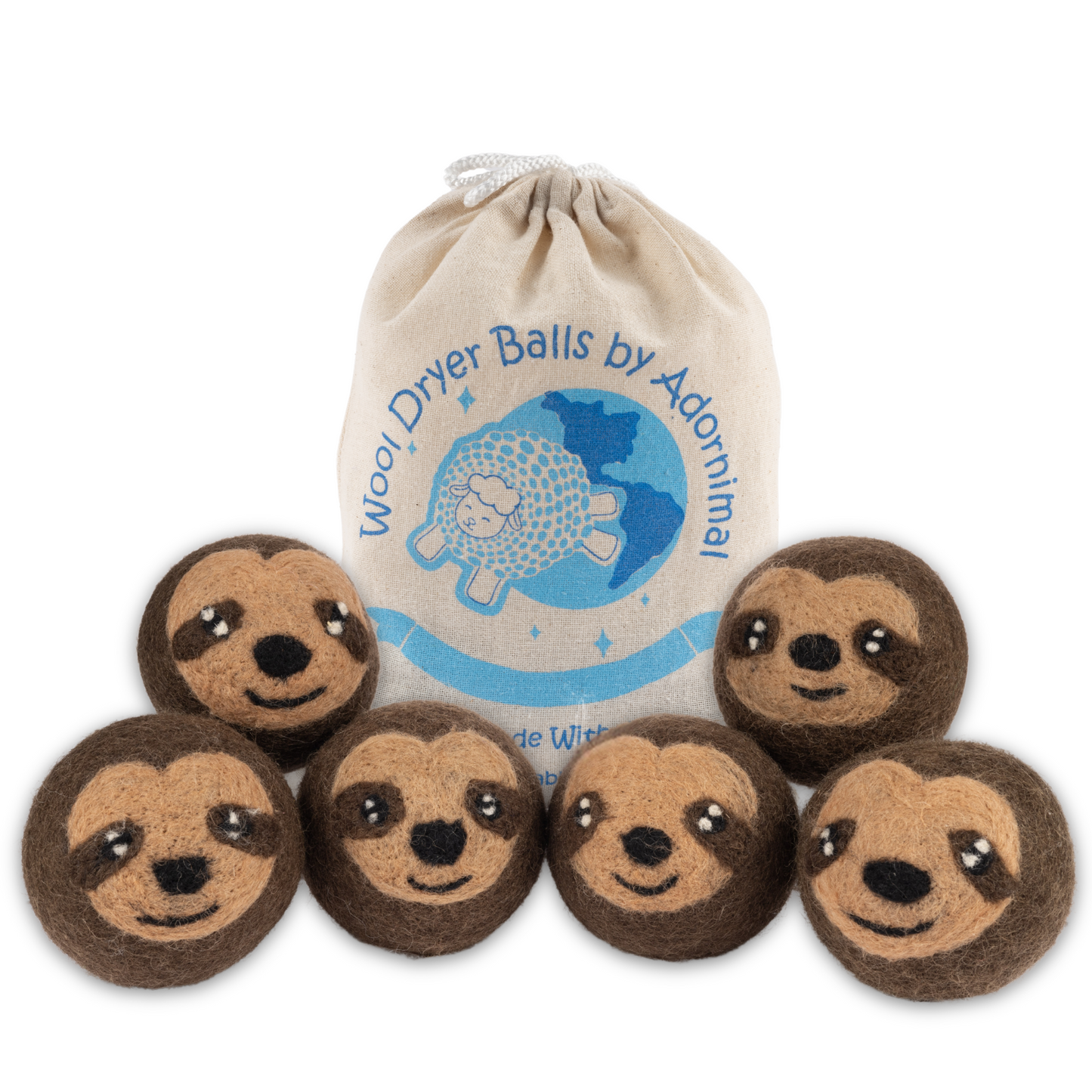 Wool Dryer Balls – Sloth Design Dryer Balls Laundry Reusable – Natural Fabric Softener – 100% Pure New Zealand Wool – Handcrafted in Nepal – 6 Pack Laundry Balls for Dryer