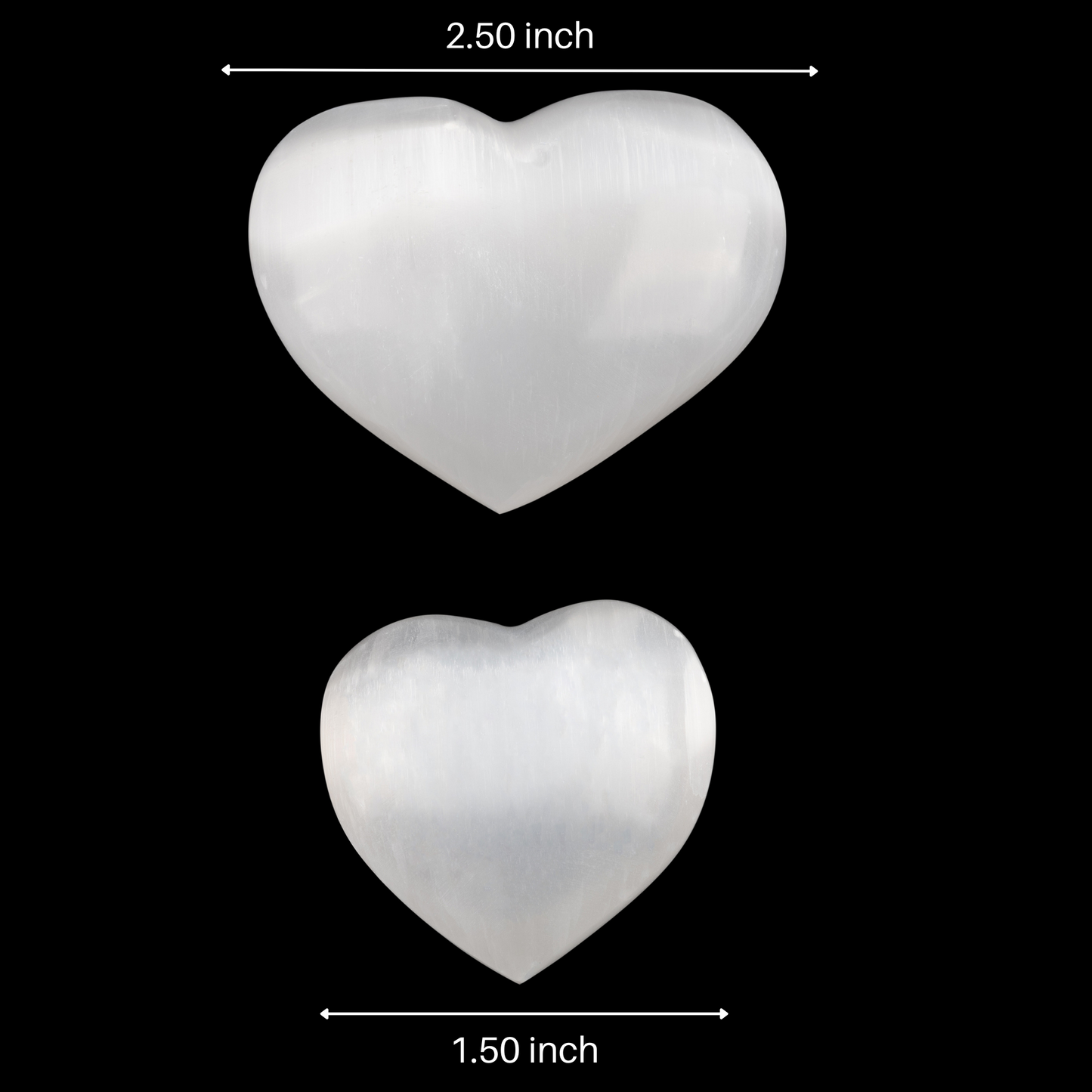 Selenite Crystal Hearts, Polished Selenite Palm Stone, Worry Stone, Crown Chakra, Cleansing Stone, Crown Chakra, Size 1.50" and 2.50”