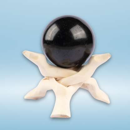 50-65mm Black Tourmaline Sphere with Wooden Stand, Healing Crystal Sphere, Home Crystal Decor, Energy Crystal, Sphere Stand, Crystal Gifts