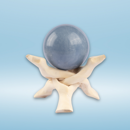 50mm-65mm Angelite Sphere with Wooden Tripod Stand, Healing Crystal Sphere, Home Crystal Decor, Energy Crystal, Sphere Stand, Crystal Gifts