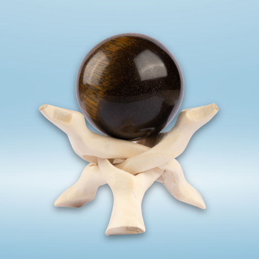 50mm-65mm Tiger's Eye Sphere with Wooden Tripod Stand, Healing Crystal Sphere, Home Crystal Decor, Energy Crystal, Sphere Stand, Crystal Gifts