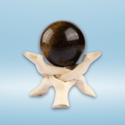 50mm-65mm Tiger's Eye Sphere with Wooden Tripod Stand, Healing Crystal Sphere, Home Crystal Decor, Energy Crystal, Sphere Stand, Crystal Gifts