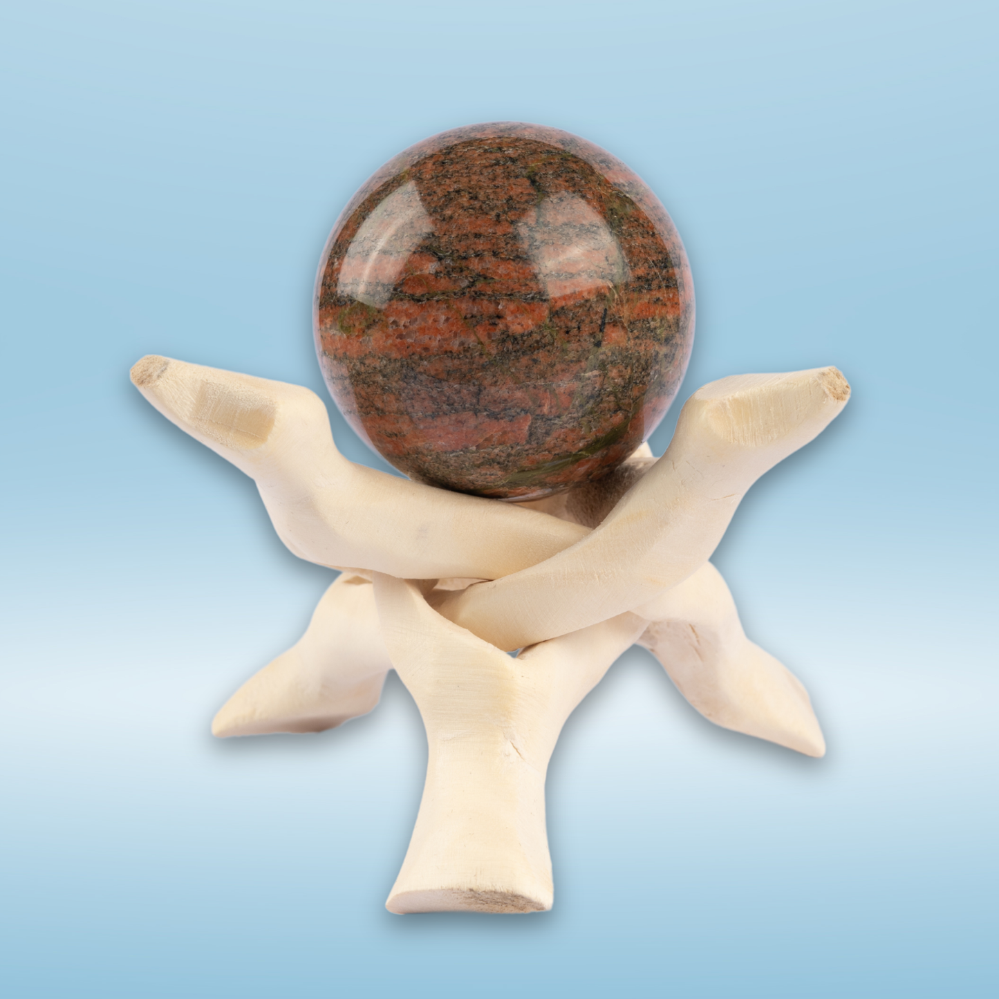 45mm-50mm Unakite Sphere with Wooden Tripod Stand, Healing Crystal Sphere, Home Crystal Decor, Energy Crystal, Sphere Stand, Crystal Gifts