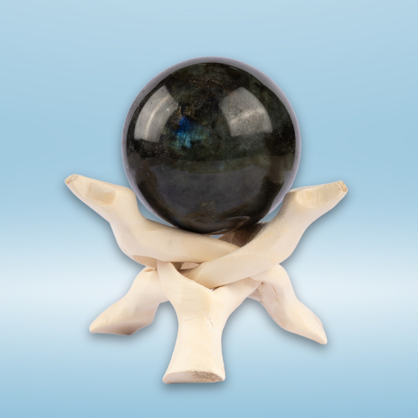 50mm-65mm Labradorite Sphere with Wooden Stand, Healing Crystal Sphere, Home Crystal Decor, Energy Crystal, Sphere Stand, Crystal Gifts