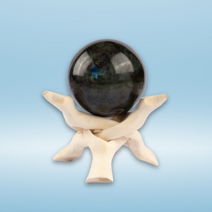 50mm-65mm Labradorite Sphere with Wooden Stand, Healing Crystal Sphere, Home Crystal Decor, Energy Crystal, Sphere Stand, Crystal Gifts