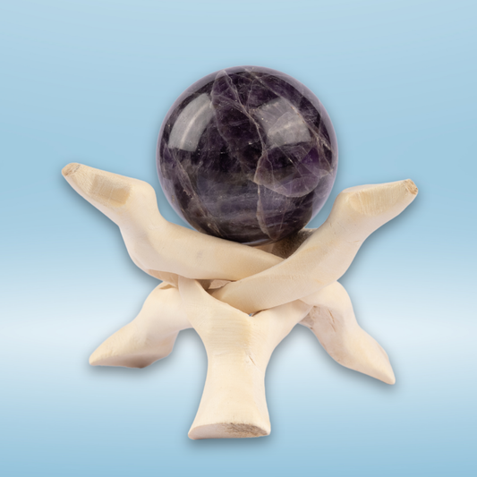 45mm-50mm Amethyst Sphere with Wooden Tripod Stand, Healing Crystal Sphere, Home Crystal Decor, Energy Crystal, Sphere Stand, Crystal Gifts