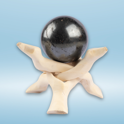 45mm-50mm Hematite Sphere with Wooden Tripod Stand, Healing Crystal Sphere, Home Crystal Decor, Energy Crystal, Sphere Stand, Crystal Gifts