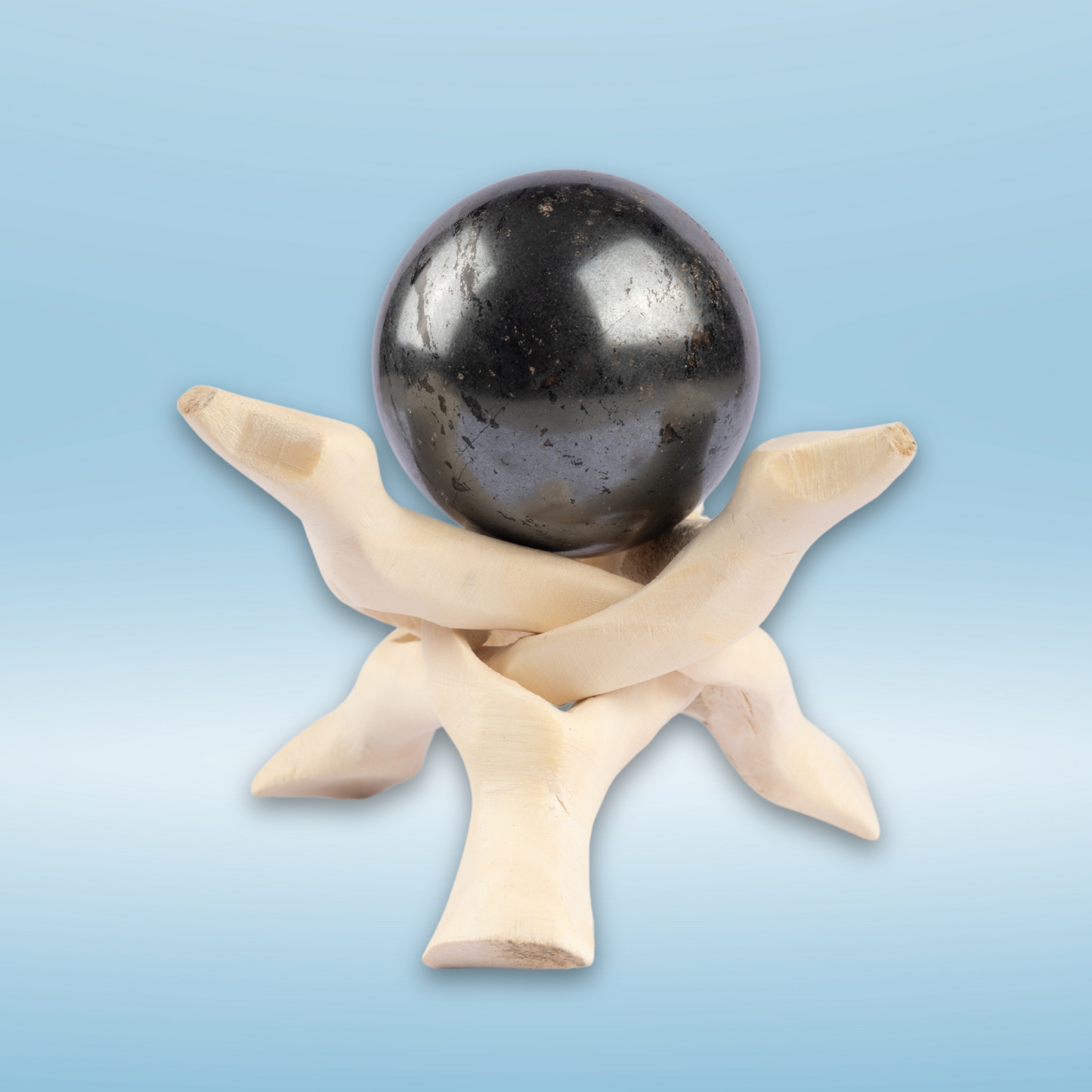 45mm-50mm Hematite Sphere with Wooden Tripod Stand, Healing Crystal Sphere, Home Crystal Decor, Energy Crystal, Sphere Stand, Crystal Gifts