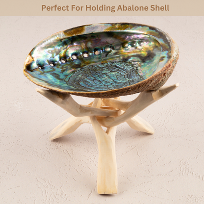 Wooden Tripod Stand 4”, 6”, or 8”- Hand-Carved Room Decor Holder ~ Ideal for Abalone Shell, Decorative Bowl, Crystal Ball, Sphere, Geode ~ Wood Display Stand & Perfect Crystal Holder