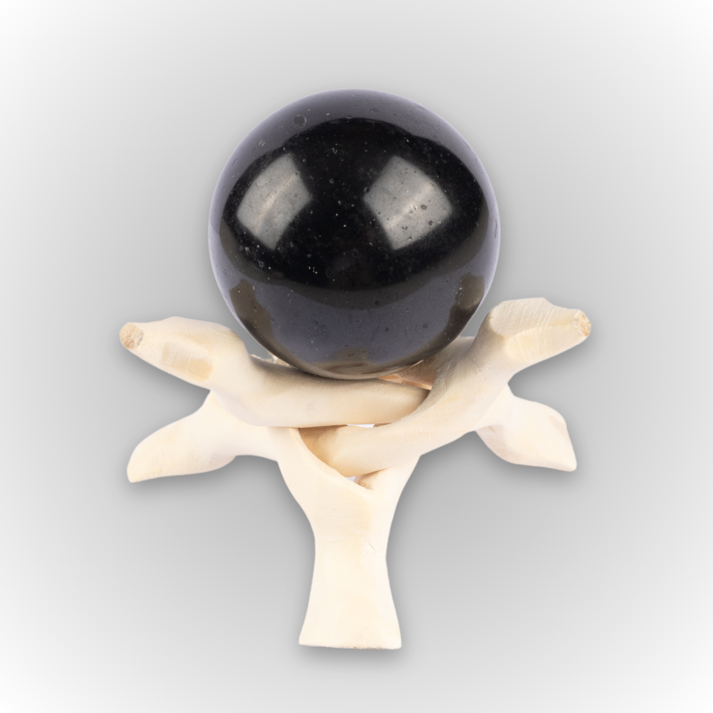 50-65mm Black Tourmaline Sphere with Wooden Stand, Healing Crystal Sphere, Home Crystal Decor, Energy Crystal, Sphere Stand, Crystal Gifts