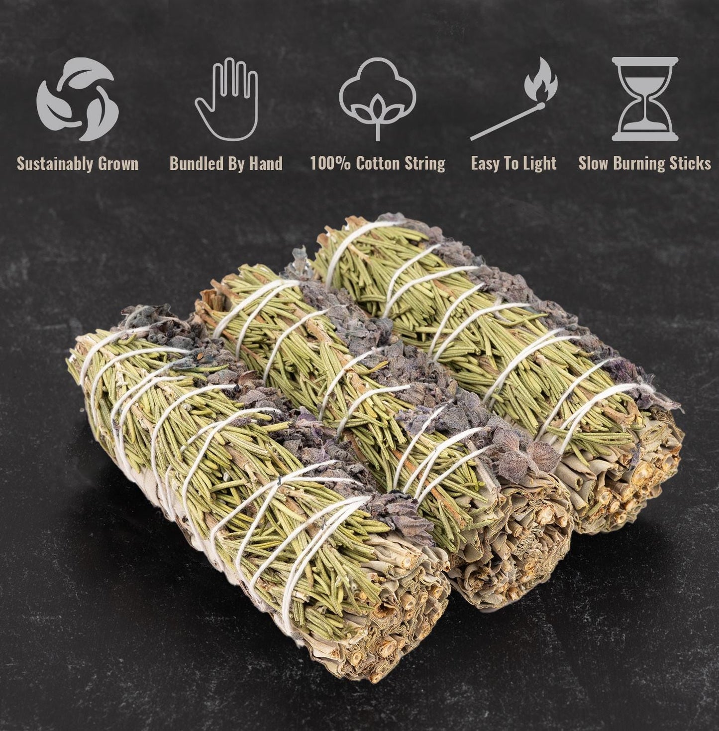 White Sage Lavender and Rosemary Smudge Stick 4", Energy Cleansing Smudging Sticks, Smoke Cleanse Smudging Wand, Home Protection, Purifying