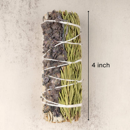 White Sage Lavender and Rosemary Smudge Stick 4", Energy Cleansing Smudging Sticks, Smoke Cleanse Smudging Wand, Home Protection, Purifying