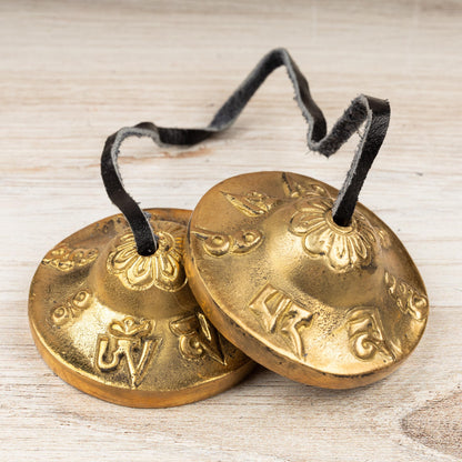 2.3" Tingsha Bell with Blue Case, Om Mani Mantra Design, Sound Healing Meditation Bell, Altar Bell, Energy Cleansing, Spiritual Healing Gift