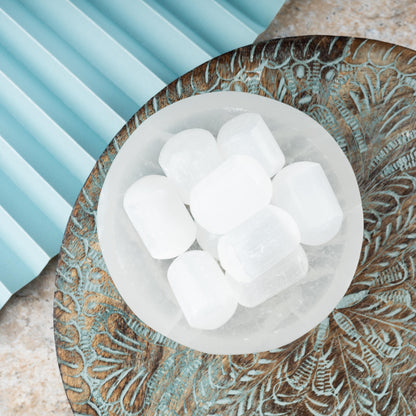 Selenite Crystal Tumble Stone Cylinder Shape, Authentic Polished Stone for Meditation, Spiritual Gifts, Chakra Healing, Reiki, & Energy Work