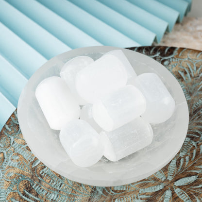 Selenite Crystal Tumble Stone Cylinder Shape, Authentic Polished Stone for Meditation, Spiritual Gifts, Chakra Healing, Reiki, & Energy Work