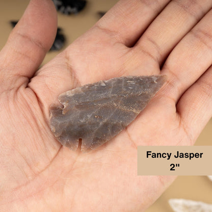 Hand Carved Crystal Arrowhead, 2" Black Obsidian, Clear Quartz, Fancy Jasper, & 1.5" Amethyst Arrowhead for Protection, Strength, Grounding