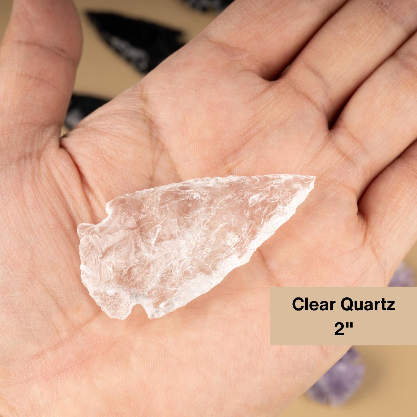 Hand Carved Crystal Arrowhead, 2" Black Obsidian, Clear Quartz, Fancy Jasper, & 1.5" Amethyst Arrowhead for Protection, Strength, Grounding
