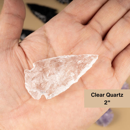 Hand Carved Crystal Arrowhead, 2" Black Obsidian, Clear Quartz, Fancy Jasper, & 1.5" Amethyst Arrowhead for Protection, Strength, Grounding