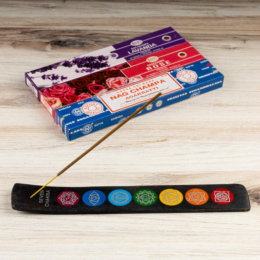 7 Chakra Wooden Incense Stick Ash Catcher, Hand Crafted Incense Holder, Home cleansing, Incense Burner, Spiritual and Meditation Gift, 10"