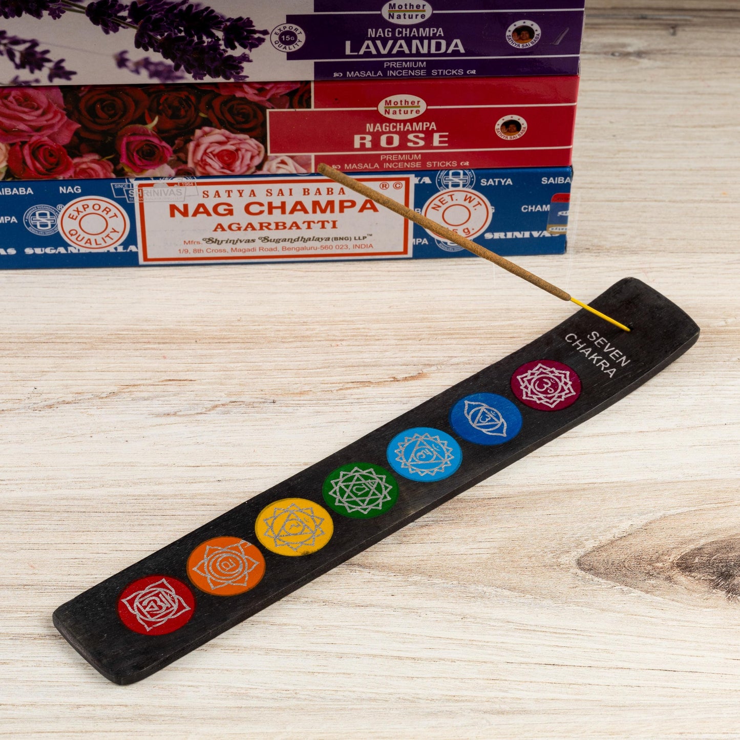 7 Chakra Wooden Incense Stick Ash Catcher, Hand Crafted Incense Holder, Home cleansing, Incense Burner, Spiritual and Meditation Gift, 10"