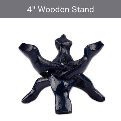 Wish Well Navy Blue Wooden Tripod Stand, 4" & 6" Hand-Carved, Ideal for Abalone Shells, Decorative Bowls, Crystal Balls, Sphere, and Geodes